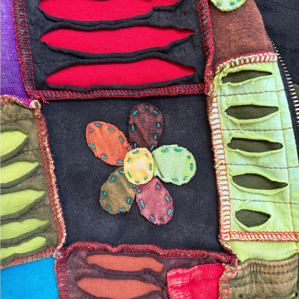 Artsy Multi-Coloured Patchwork Jacket With Embroi… - image 6